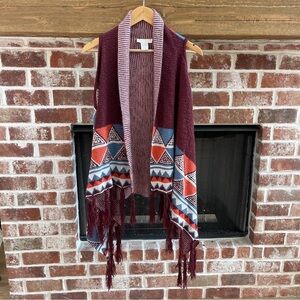 Entro Burgundy, Blue, White and Orange Geometric Duster Vest size S